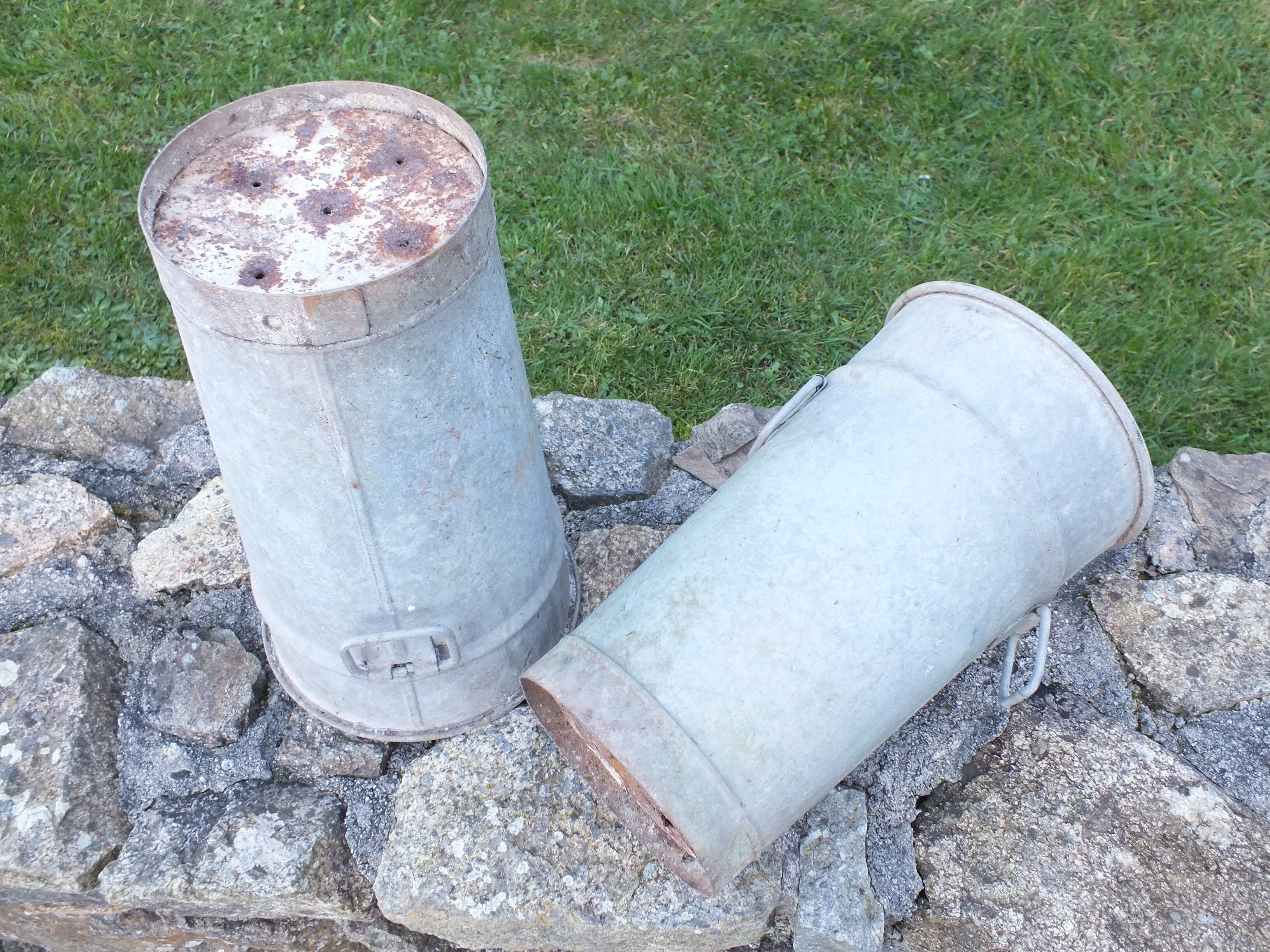 Pair of old galvanized florist pots for the garden