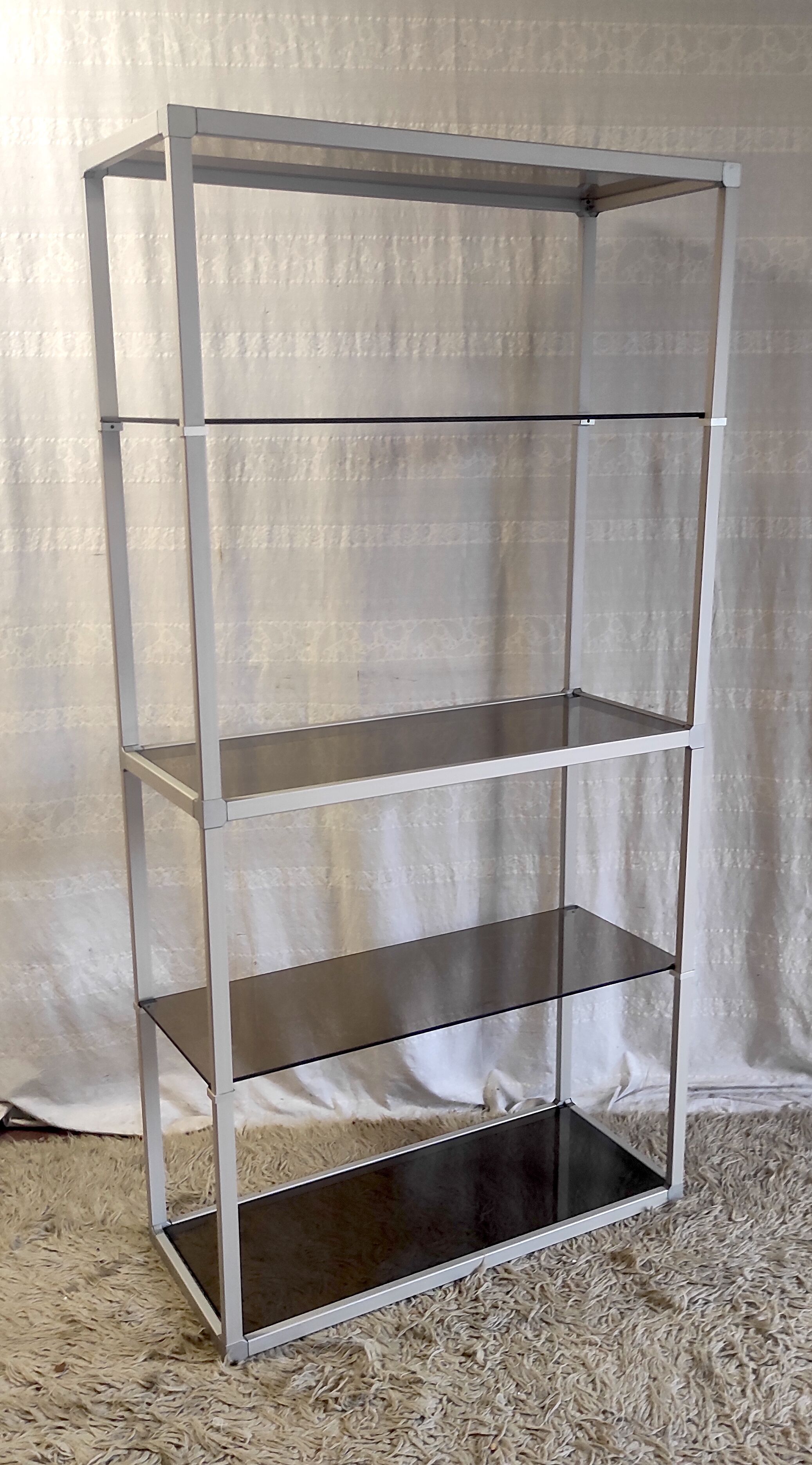 Design shelf in aluminum and smoked glass 70s/80s