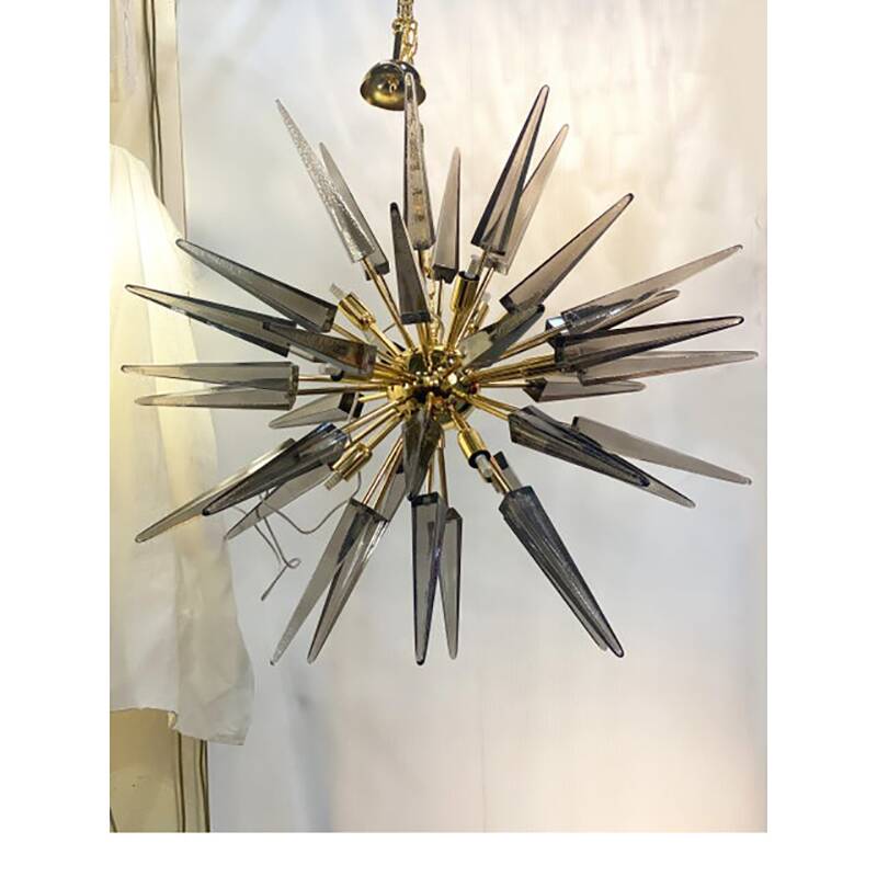 Contemporary Smoked “Spikes” Murano Glass Sputnik Chandelier