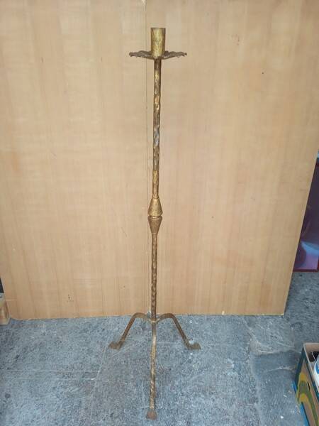 Brutalist gilded wrought iron floor lamp base 1970