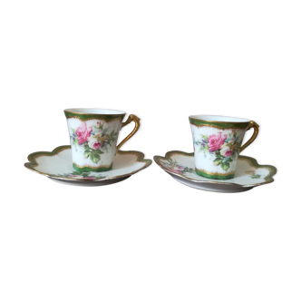 Duo de tasses à expresso en porcelaine fleurie