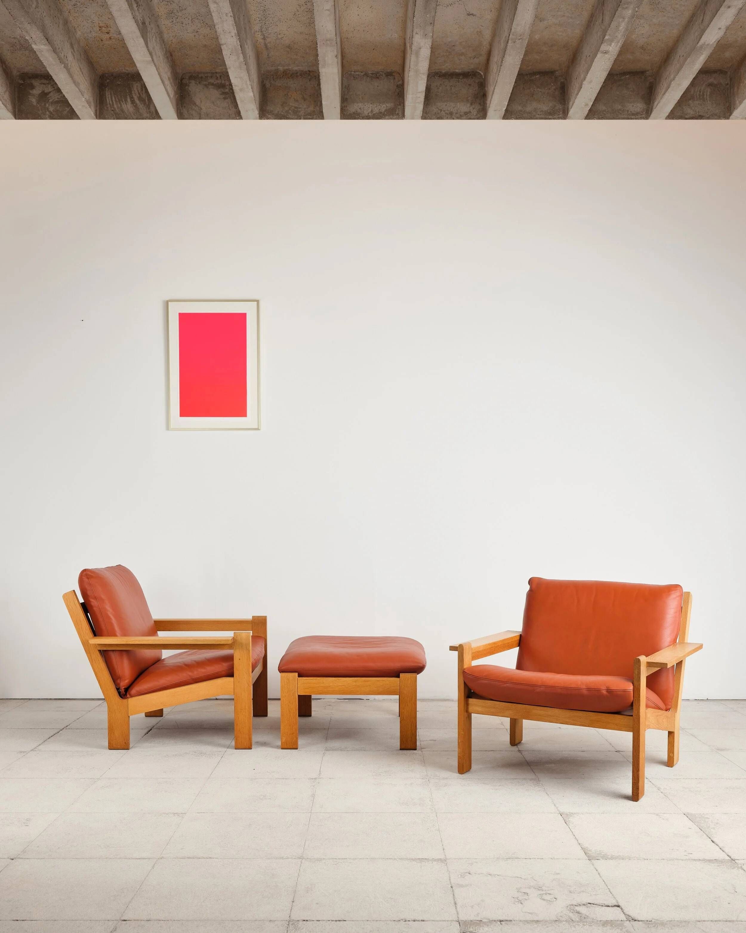 Pair of armchairs and ottoman by Tage Poulsen, Denmark, 1970s