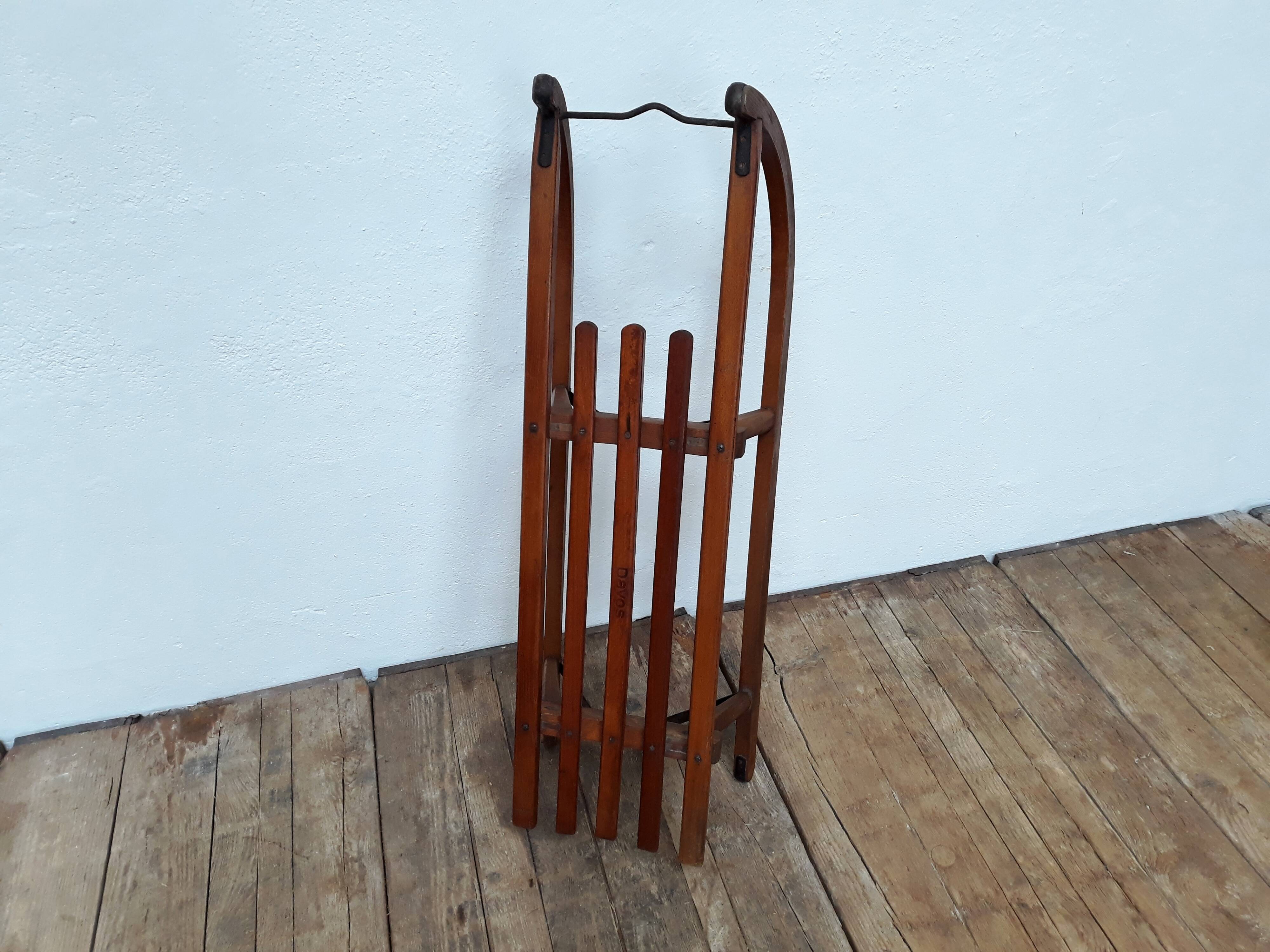 Old vintage wood and metal Davos sledge