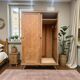 Vintage wardrobe with compass legs in raw wood, sliding doors, 1960s