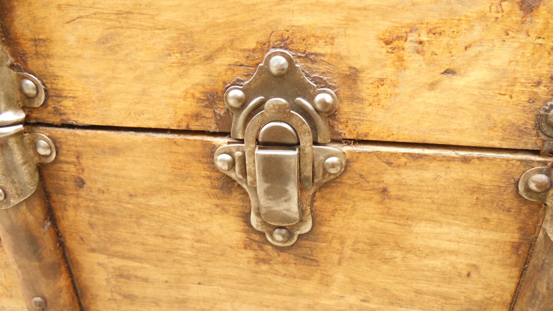 Former large wooden and iron trunk