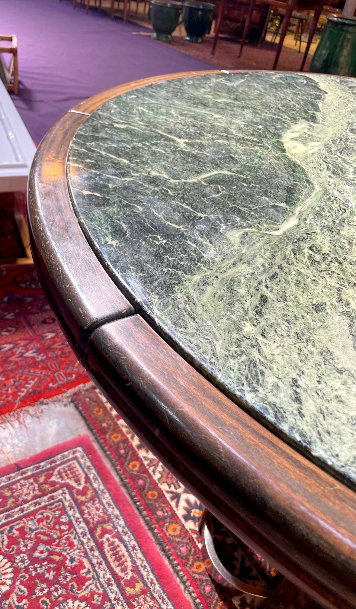 Vintage green sea marble and rosewood table from the 1970s.