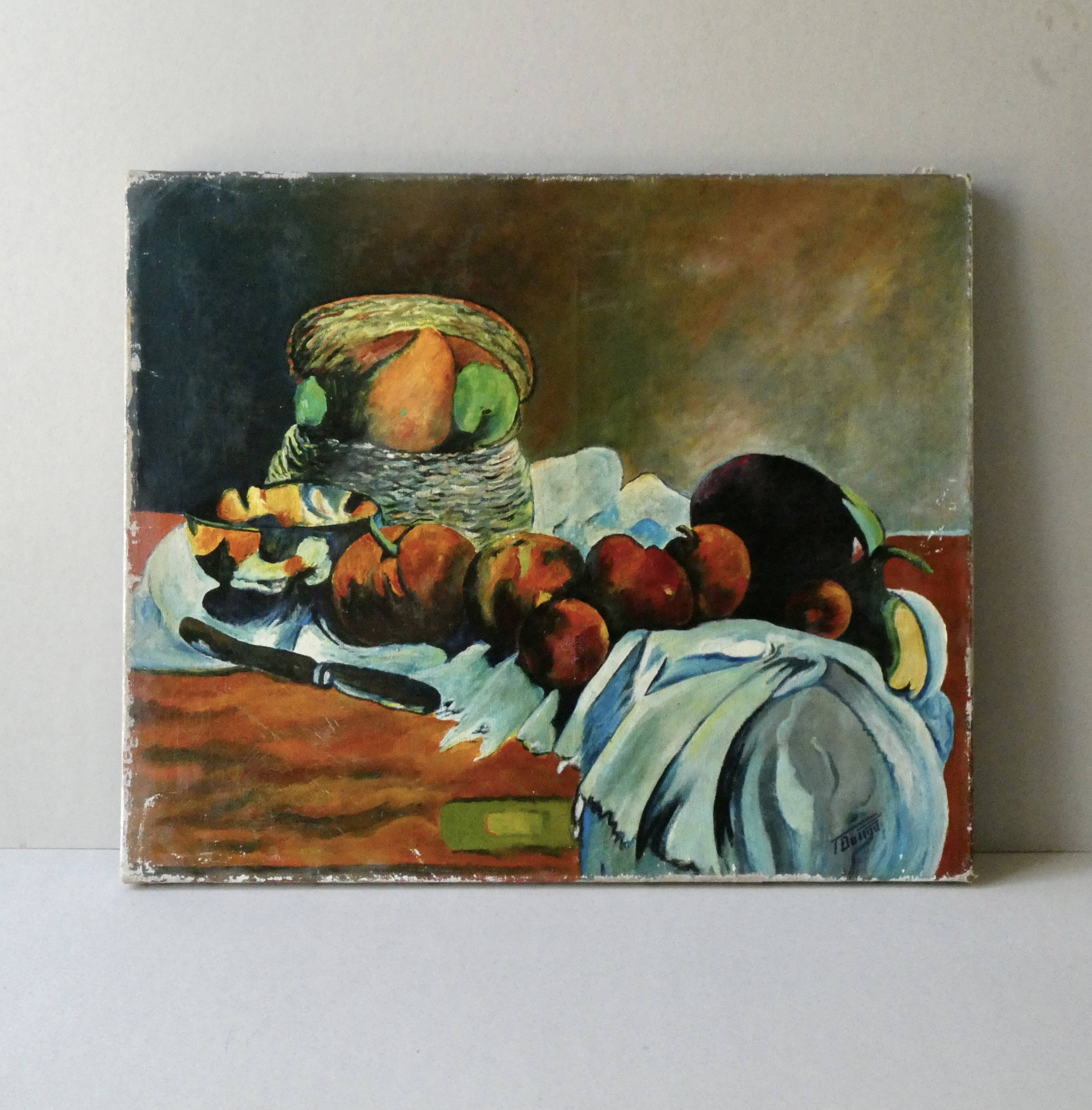 Oil painting on canvas, still life with fruit, signed