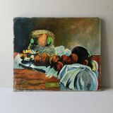 Oil painting on canvas, still life with fruit, signed