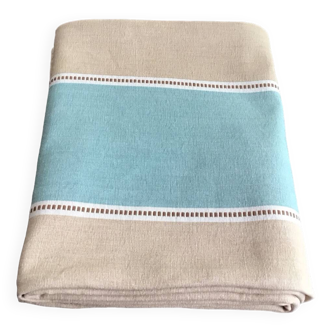 Ecru and turquoise Basque fabric tablecloth