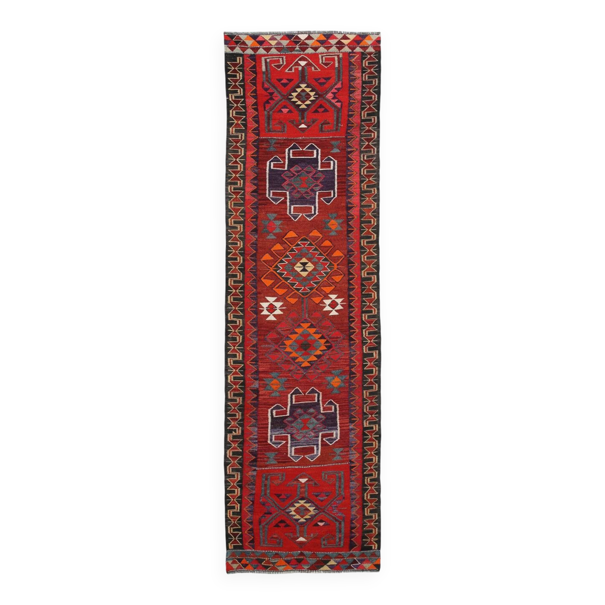 Burgundy & Red Vintage Runner Rug, 99x352Cm