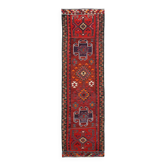 Tapis de couloir vintage bordeaux et rouge, 99 x 352 cm
