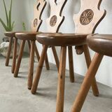 Set of 4 Savoyard pine chairs from the 60s