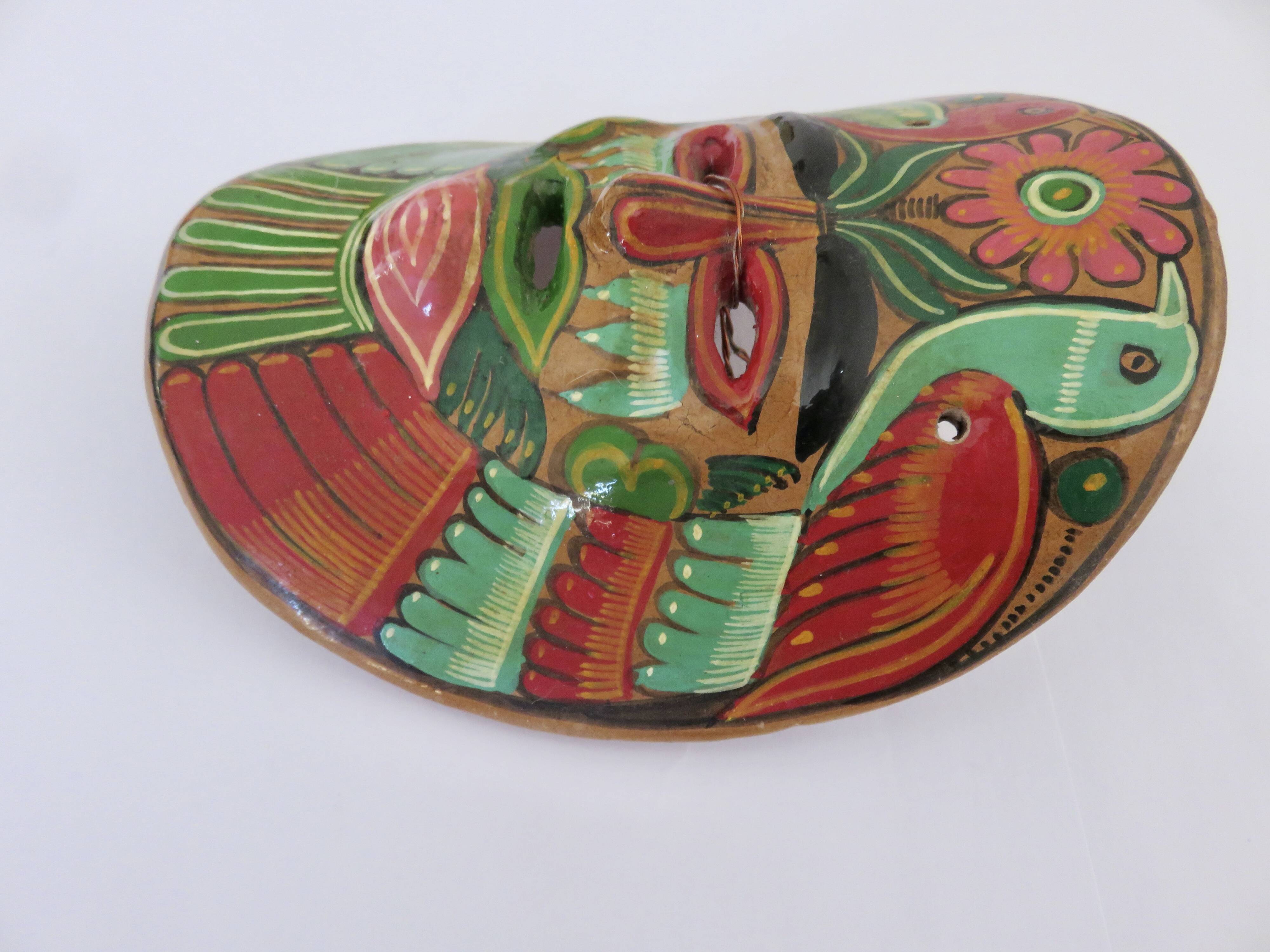Masque Mexicain en terre cuite, art populaire Mexicain, années 70