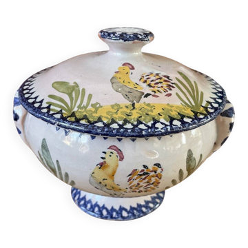 Soupière ancienne en terre cuite et faïence