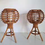 Pair of bamboo bedside lamps