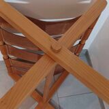 Hocker / Puff Leder & Holz années 1970