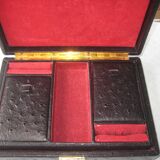 Box a bijoux ancien leather on wood satin interior and red velvet, with compartment