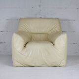 Leather armchair and cream-coloured foam, France , circa 1970