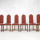 Set of 8 chairs in Louis XIII style made of oak and fabric.