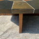 Brutalist octagonal coffee table from the 1970s in solid oak and slate.