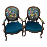 Pair of reupholstered convertible armchairs, 1930s-40s