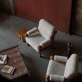 Henning Kjærnulf, lounge chairs in oak and lambswool, mid-century Danish, 1960s.