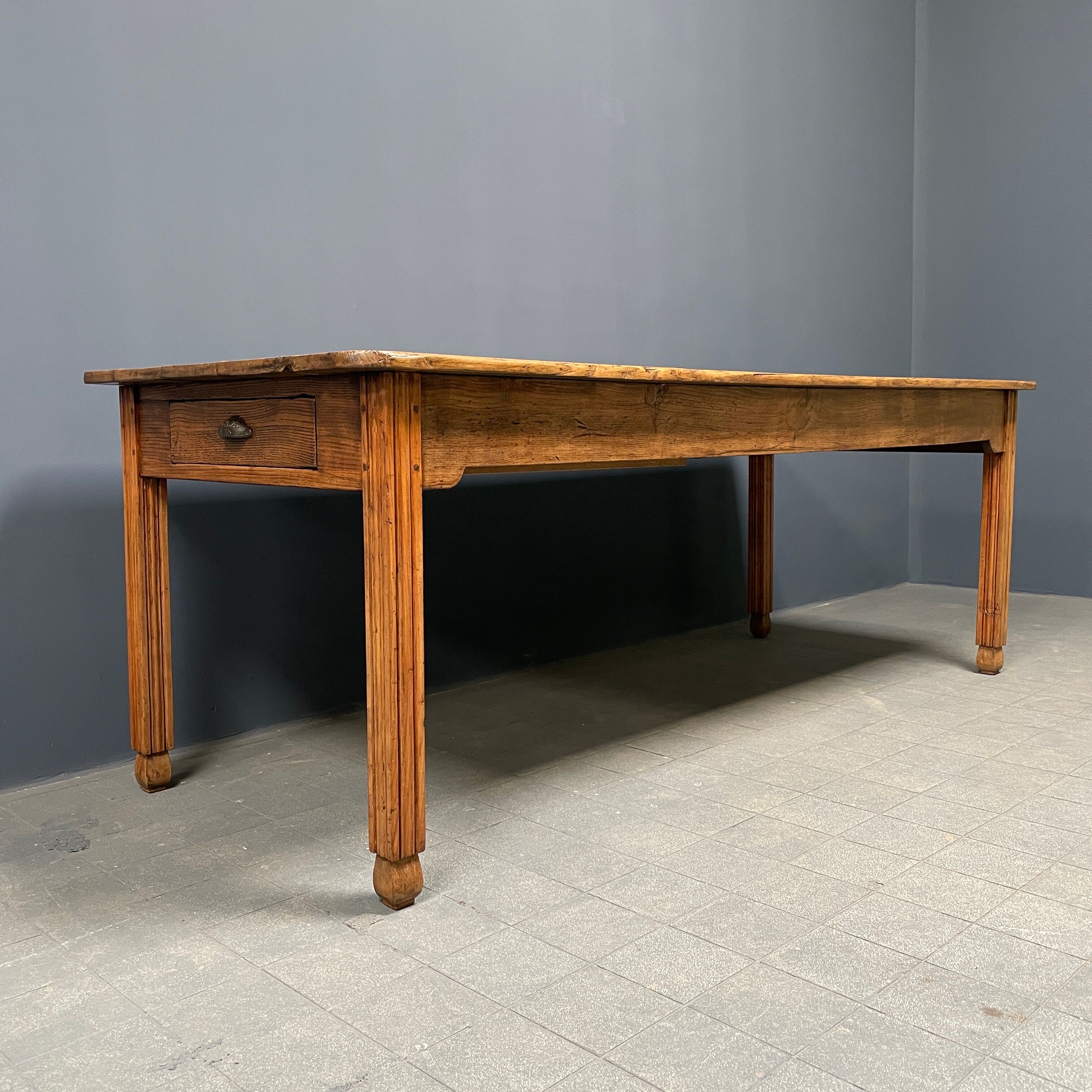 Large oak farmhouse table from France, early 1900s
