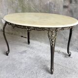 Neoclassical oval marble and bronze coffee table