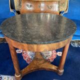 Large circular Empire pedestal table on 3 walnut columns with marble top, 19th century