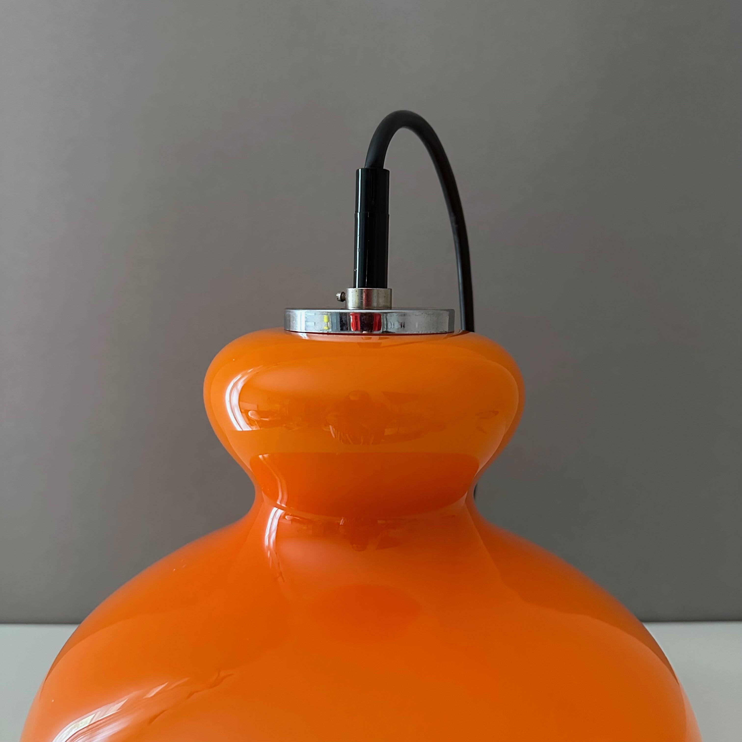 Lampe suspendue vintage Peill & Putzler, plafonnier orange, ère spatiale