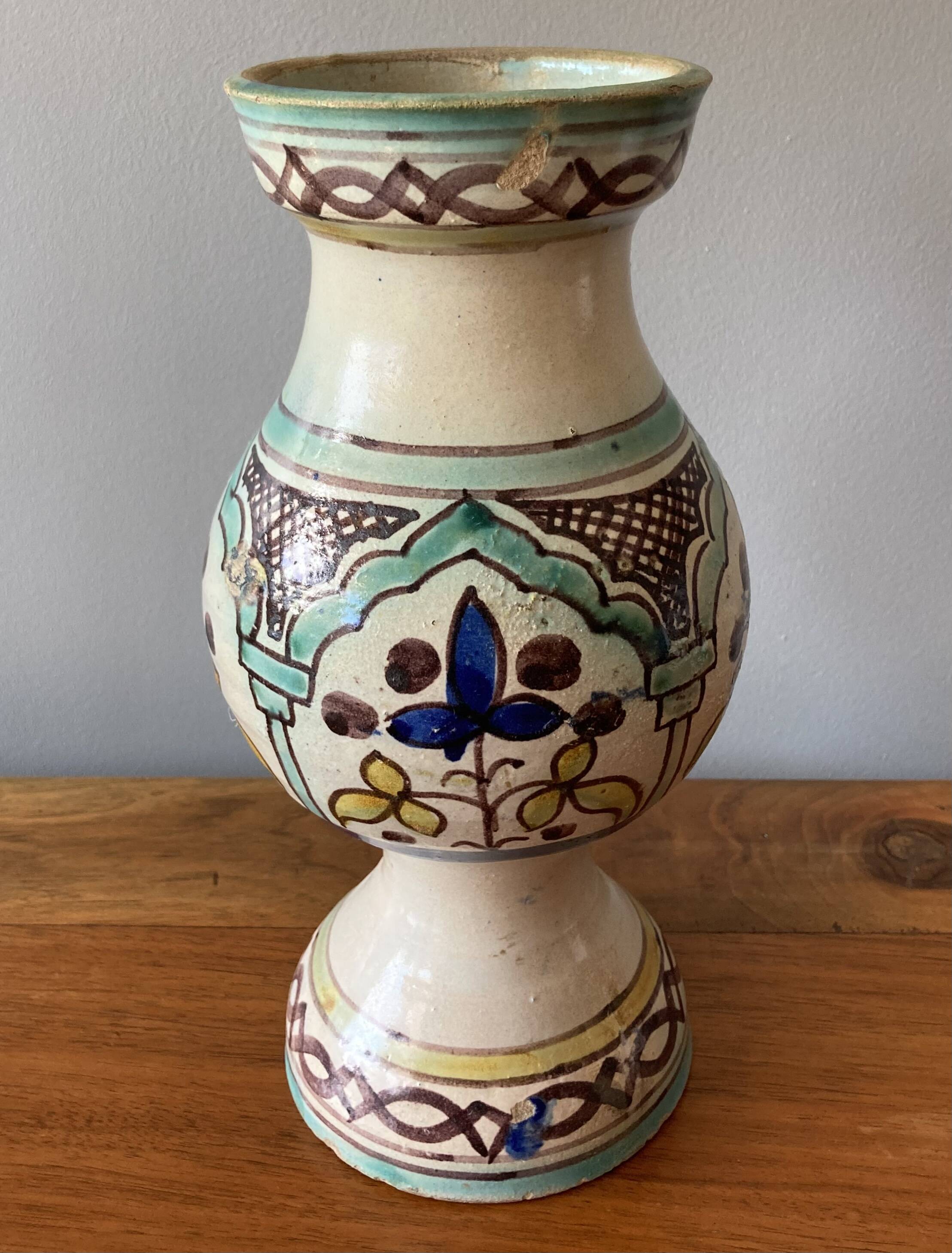 Vintage enameled earthenware vase from Morocco
