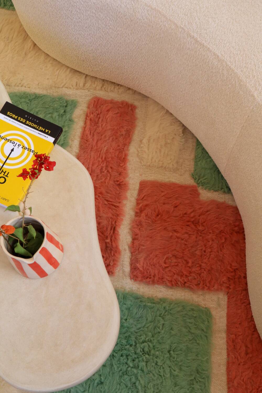 Moroccan Berber rug in green and pink.