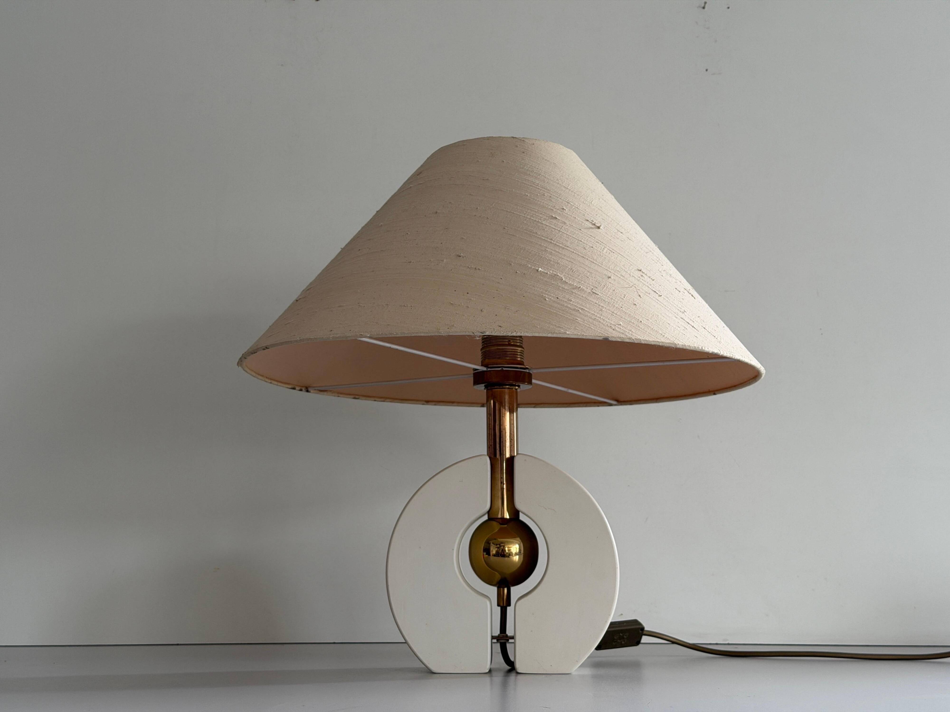 Wooden table lamp with fabric shade by Schröder & Co. Leuchten, 1960, Germany.