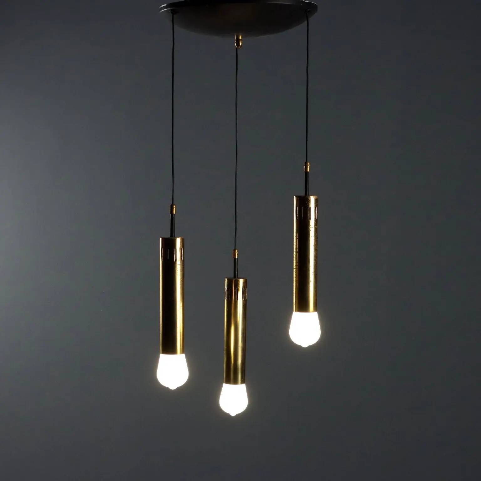 Suspension vintage en métal et laiton, design, Italie, années 1960