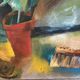 The repotting table, still life, oil on canvas.