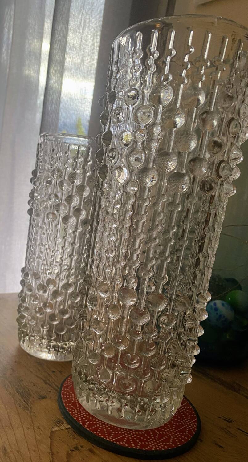 2 Pressed Crystal Roller Vases