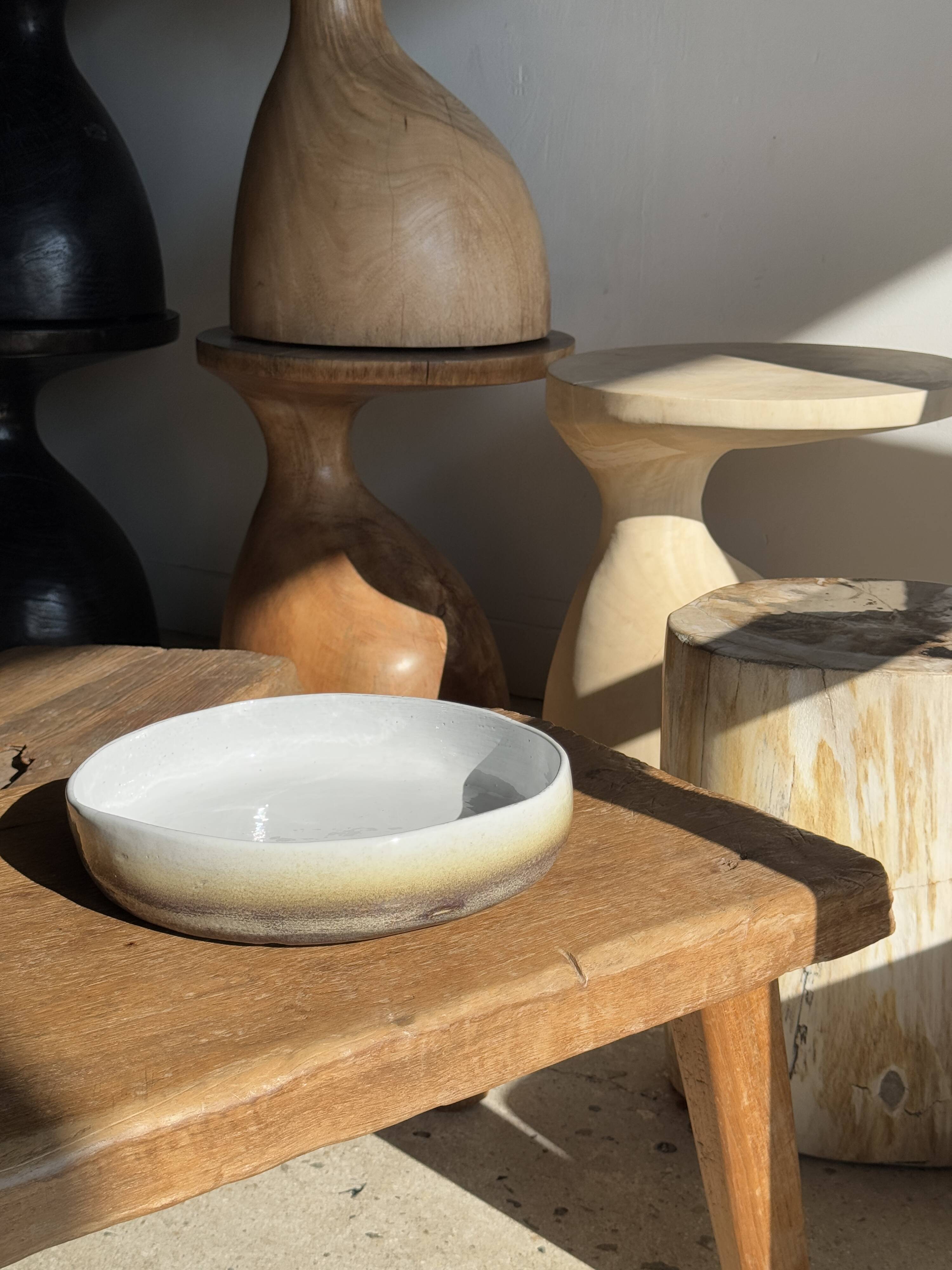 Large white and earthenware ceramic dish