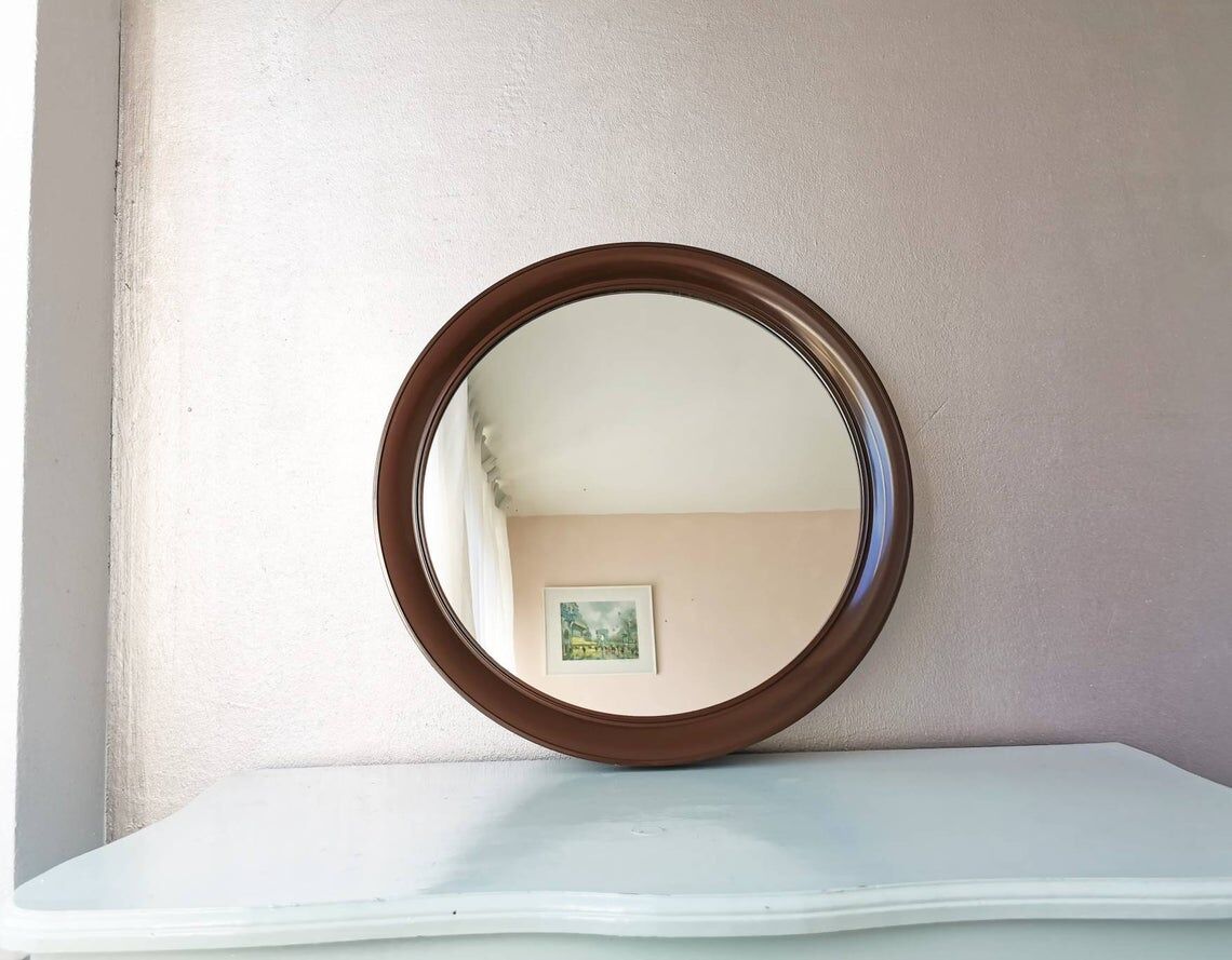 Round brown mirror plastic 80 years diameter 35cm