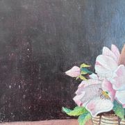Vintage original flower oil painting, floral still life art