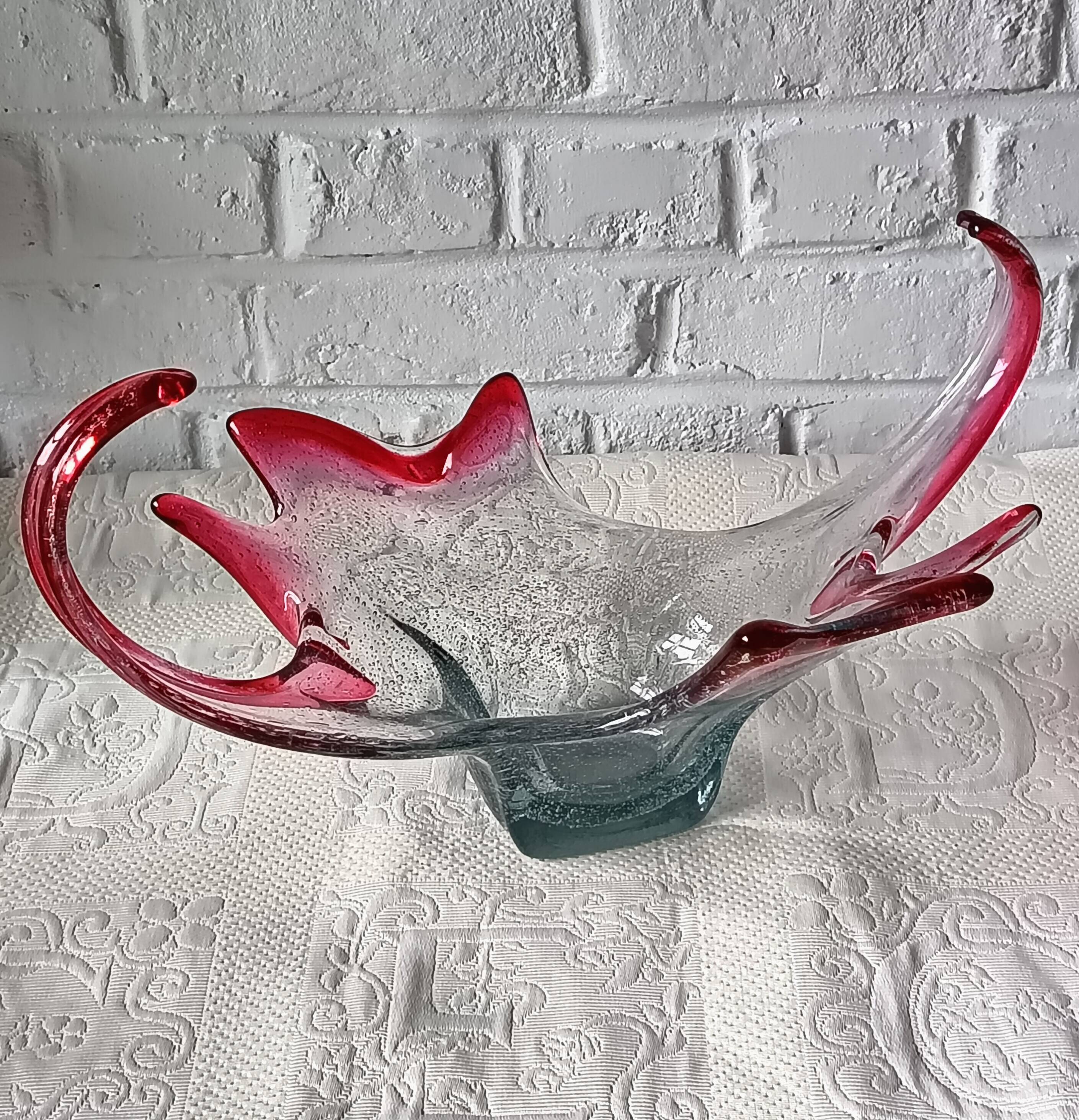 Blown glass fruit bowl, cranberry centrepiece Jorge Mateus