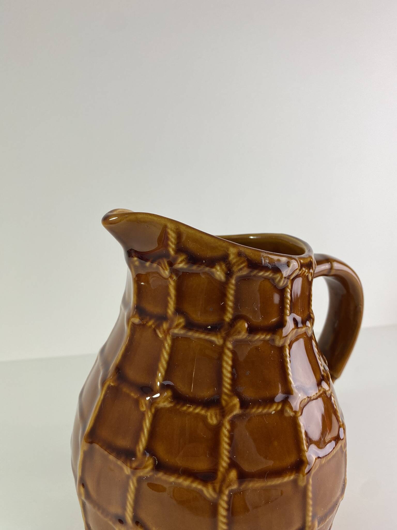 Large Saint-Clément vintage brown rope pitcher 1950