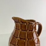 Large Saint-Clément vintage brown rope pitcher 1950