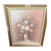 Oil painting of a colourful flower bouquet signed by Robin – Large frame