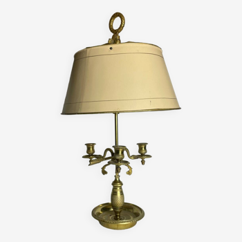 brass hot water bottle lamp with sheet metal shade - 19th century period