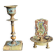 Bougeoir et porte allumettes en bronze et émaux cloisonnés XIXe