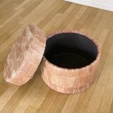 Pouf coffre patchwork cuir beige