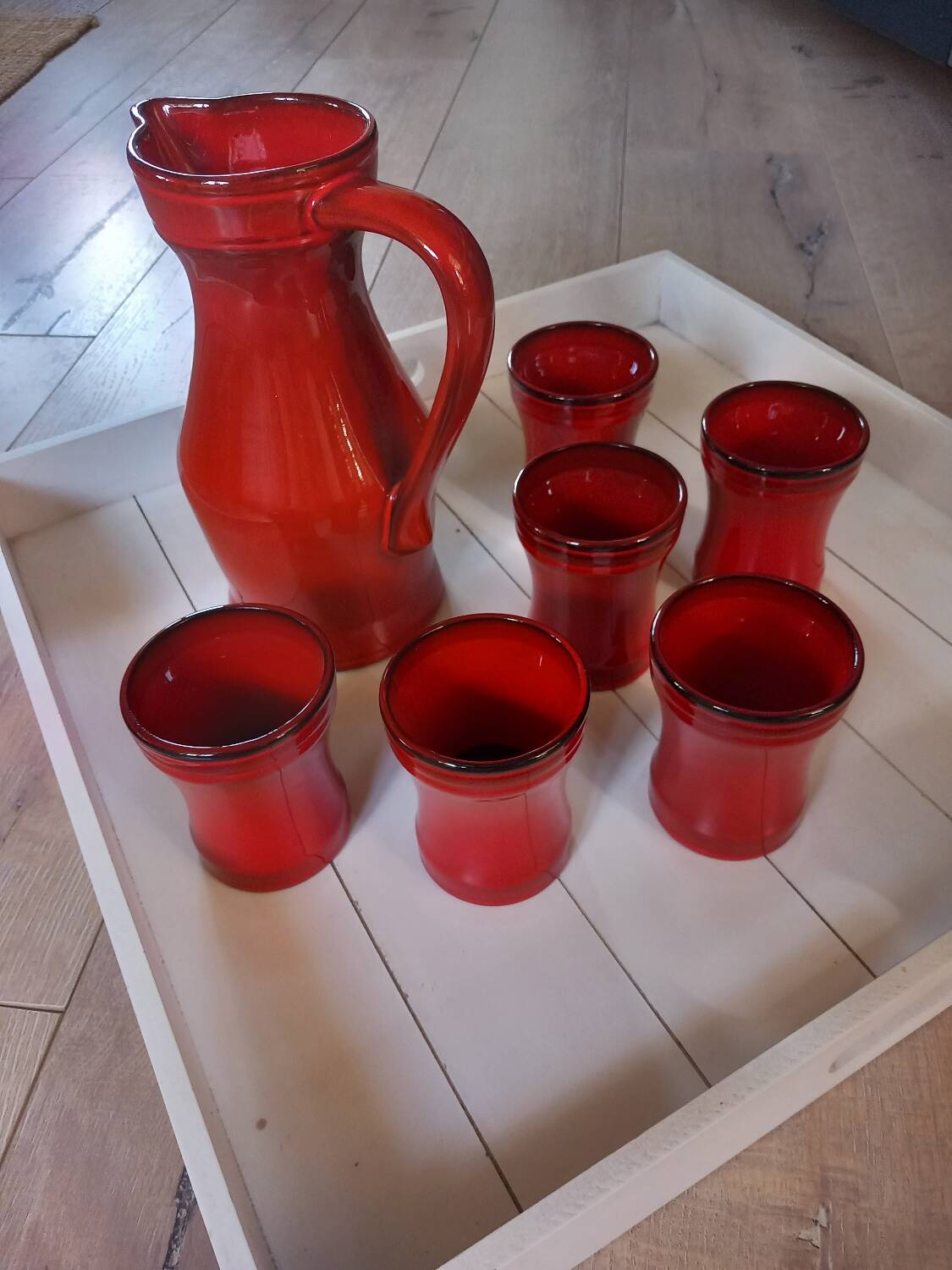 Pitcher and 6 old Elchinger mug glasses