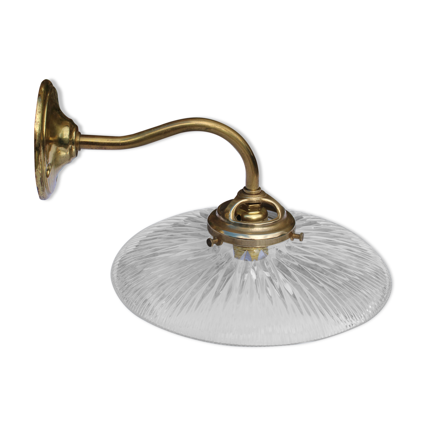 Holophane glass and brass wall light