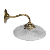 Holophane glass and brass wall light