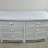 Commode galbée en rotin tressé blanc 1980'S